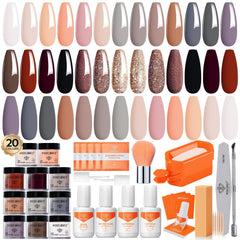 Modelones dip powder kit shows all 20 colors with the mixing tray for easy at-home manicures.