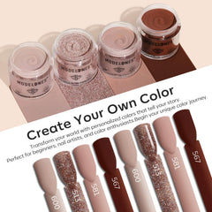 Modelones glitter rose dip powder for a sparkling nail finish.