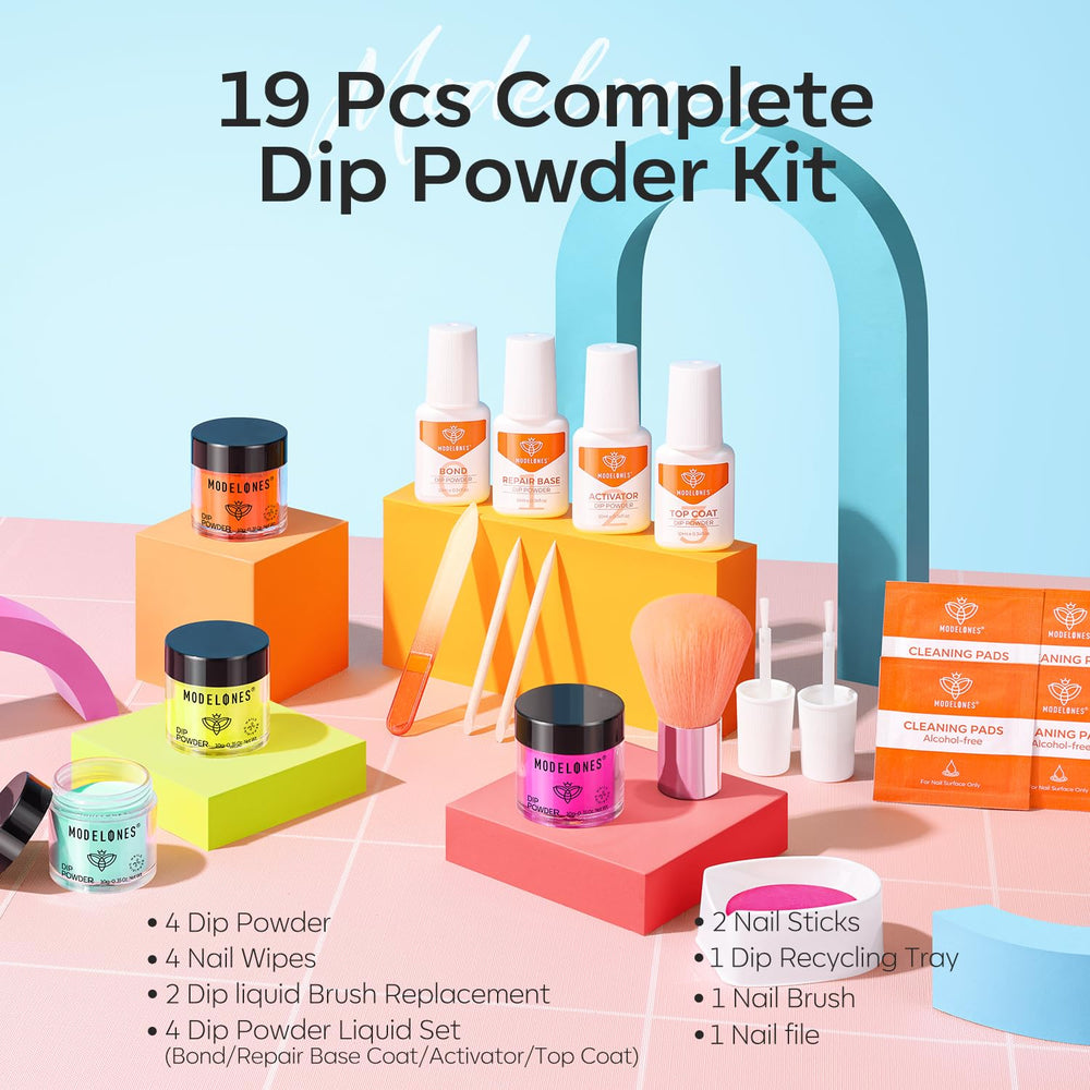 Modelones Dip Powder Kit yellow color for sunny, eye-catching manicure