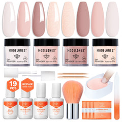 Modelones dip powder nail kit swatches show four color options for versatile looks.