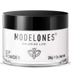 Modelones dip powder white bottle for a smooth, durable manicure at home.