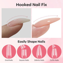 Modelones extension look with glossy finish using base and top coats.