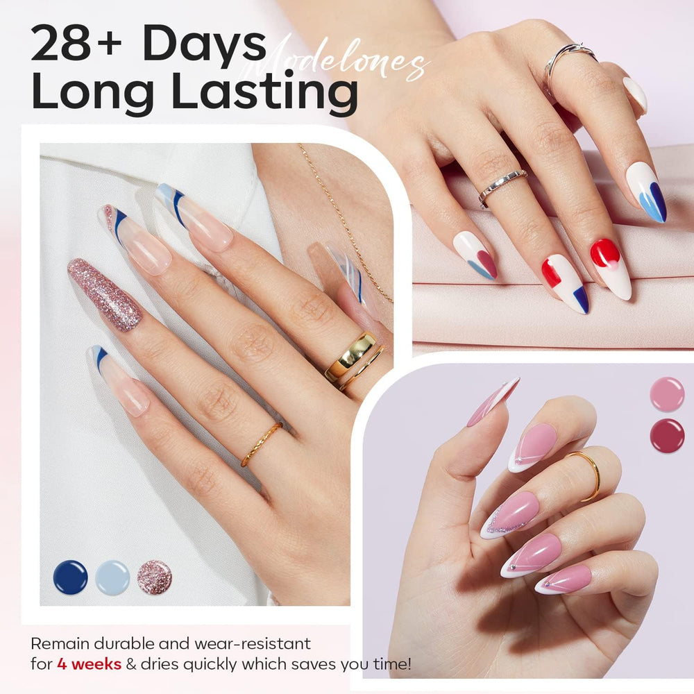 Modelones glitter top coat adds sparkle and dimension.