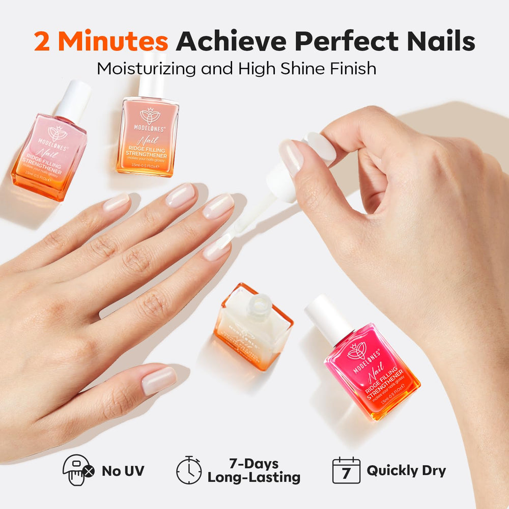 Modelones Nail Strengthener Kit color swatches illustrate finish options.