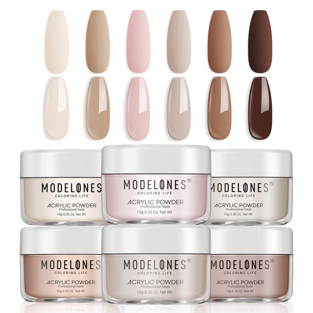 Modelones Nude acrylic powder kit with six neutral shades for at‑home nail art.
