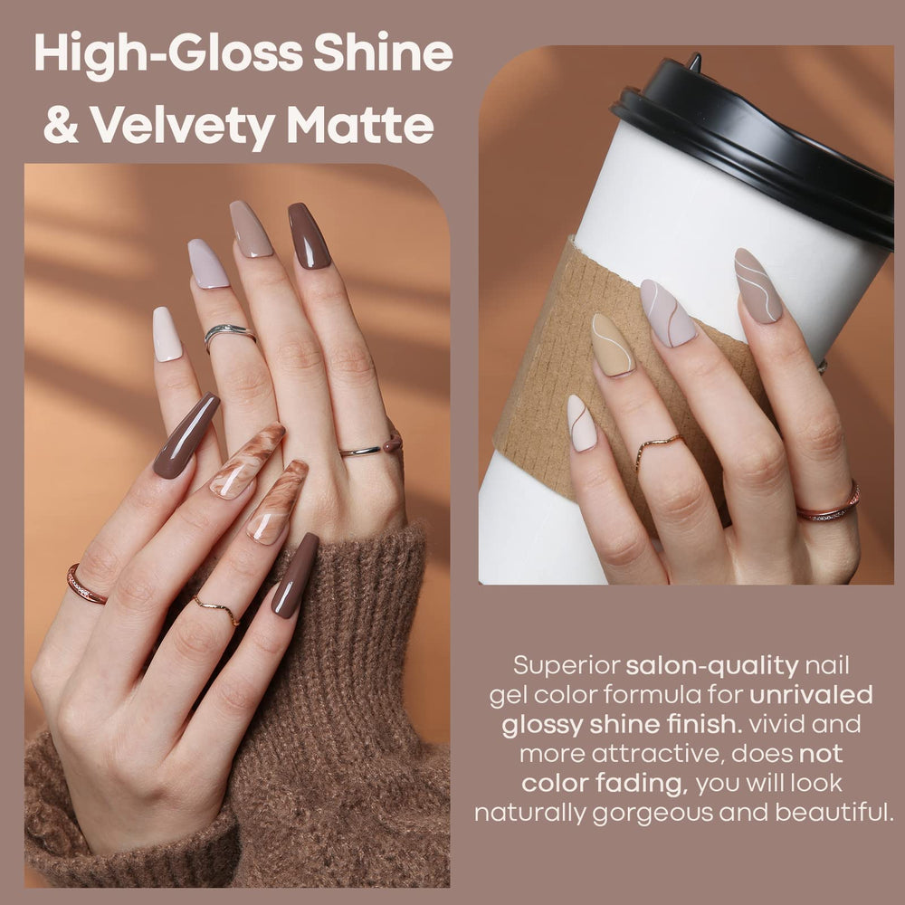 Modelones nude-brown-khaki tones gel polish for versatile everyday looks.
