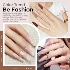 Modelones chocolate brown nude powder swatch on nails for a natural manicure.
