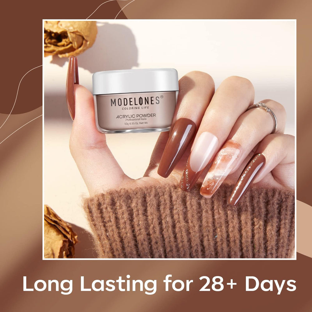 Modelones vanilla sand nude powder swatch on nail for versatile art.