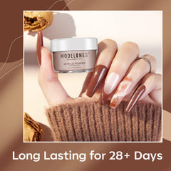 Modelones vanilla sand nude powder swatch on nail for versatile art.