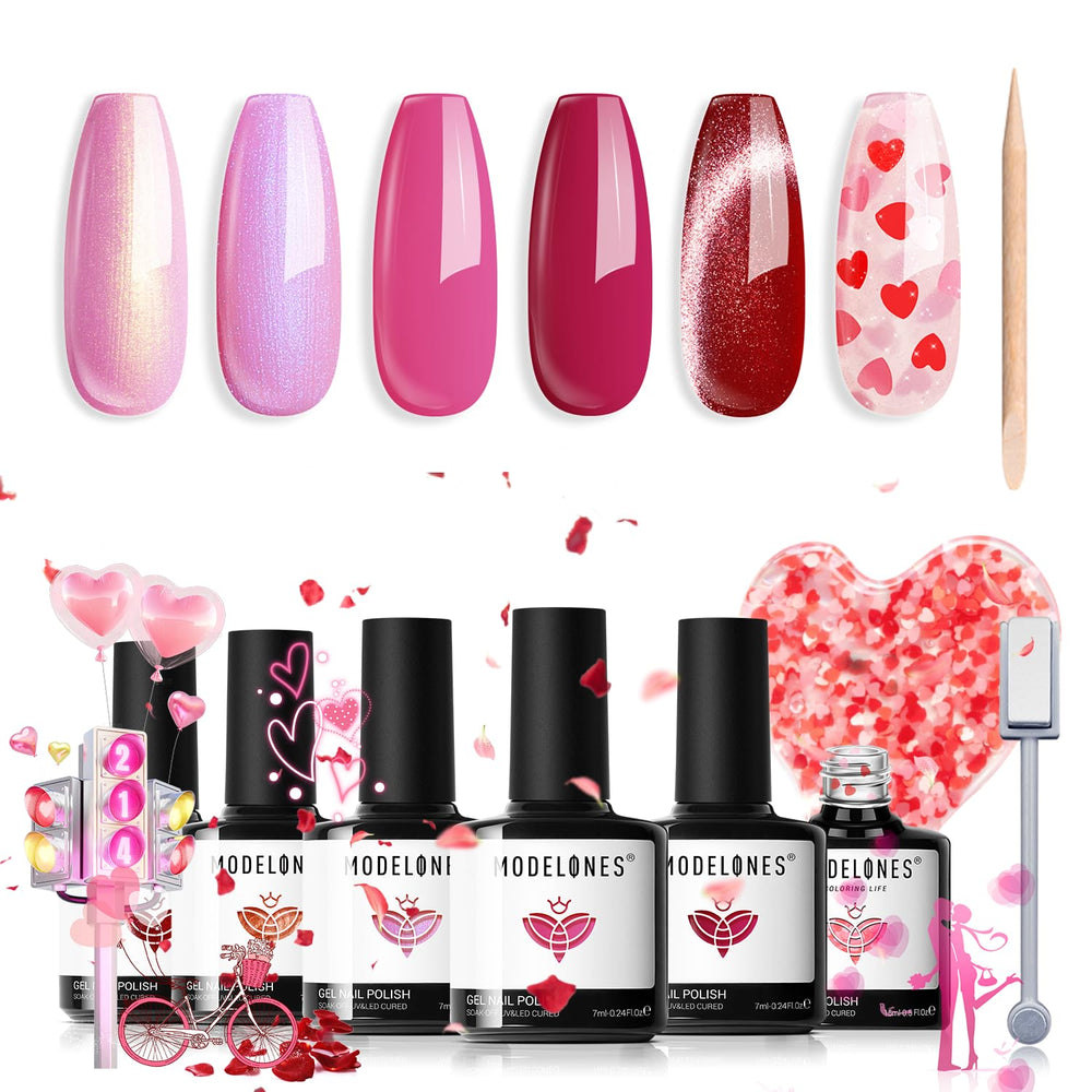 Modelones pitaya hot pink cat-eye gel polish for bold nails with shimmering depth.