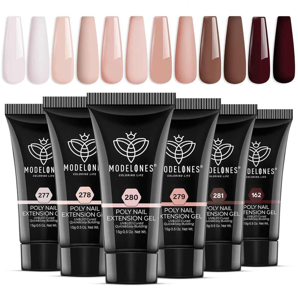 Modelones poly nail gel bottle with rich color for at-home manicure options.