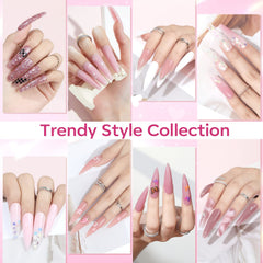 Modelones rhinestones, beads, and glitters add sparkle to nail art.