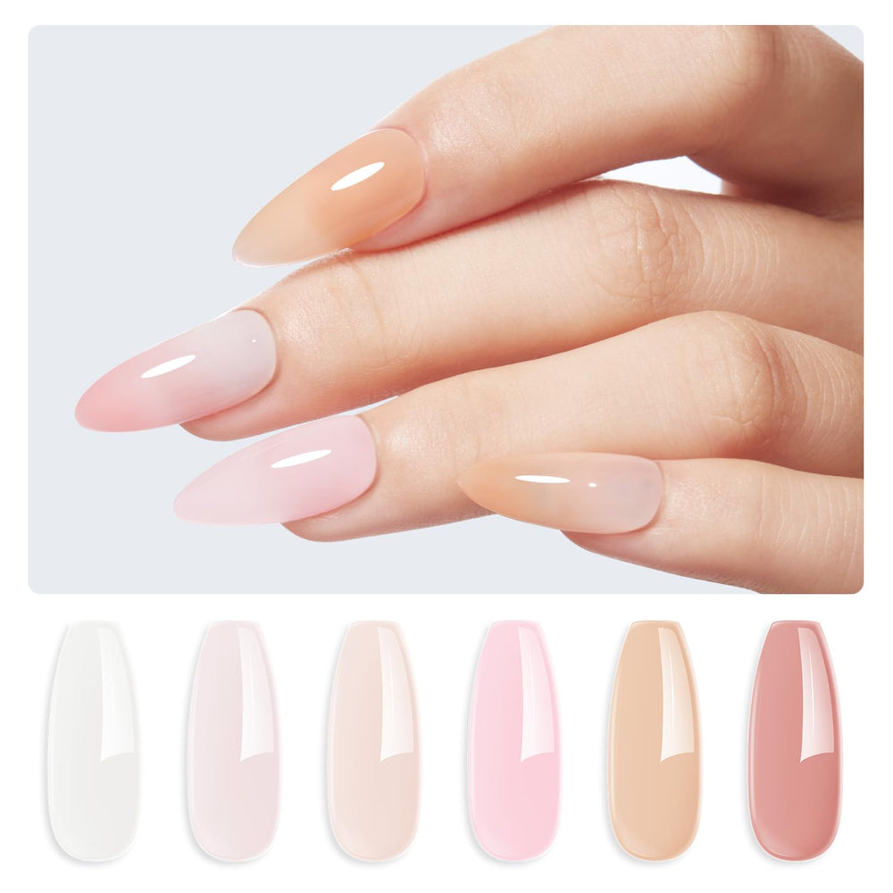 Modelones six‑color nude to pink tones for versatile manicures