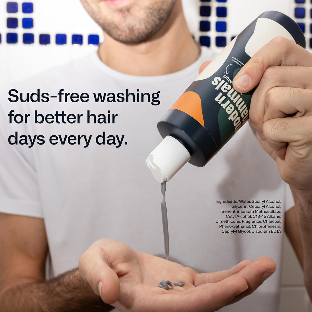 Modern Mammals Men's Hydrating Shampoo enhances hair texture with a clean, healthy feel.