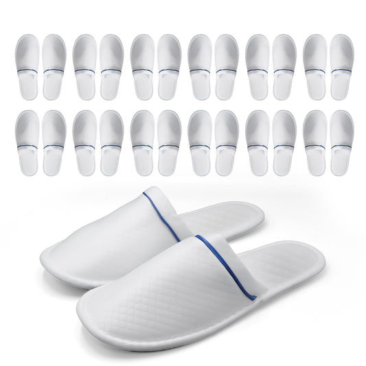 Modlux Spa Slippers closed-toe, white with blue ribbon, ideal for guest comfort