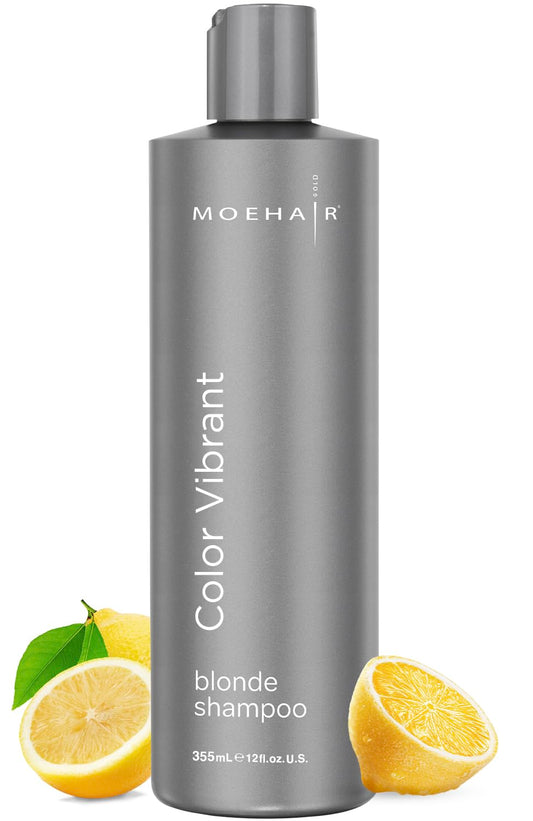 MOEHAIR Color Vibrant Blonde Shampoo bottle showcasing color-safe formula for vibrant blondes.