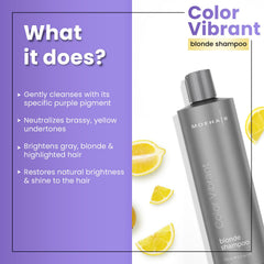 MOEHAIR Purple-toning shampoo lather softens brassiness and brightens cool blondes.