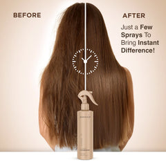 MOEHAIR detangler spray smoothing curls and defining waves.