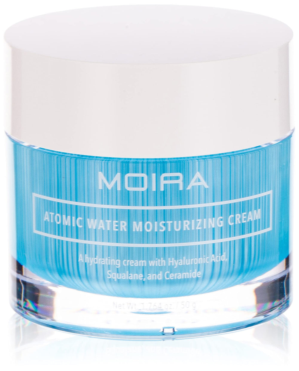 Moira Atomic Water Moisturizing Cream bottle with pump showing quick-absorption hydration.