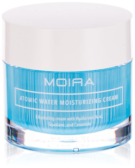 Moira Atomic Water Moisturizing Cream bottle with pump showing quick-absorption hydration.