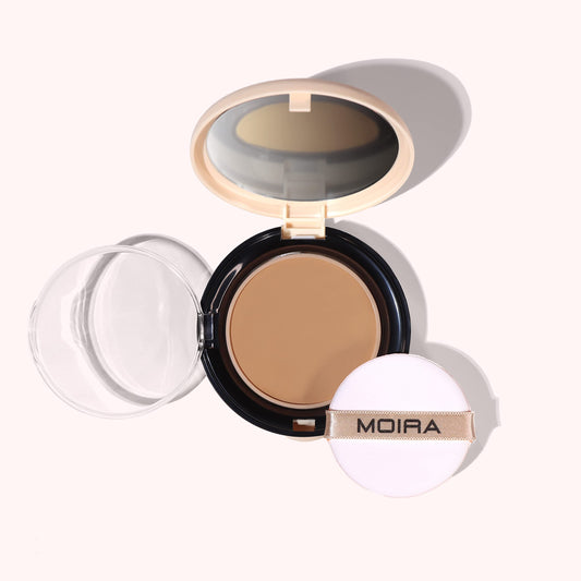 Moira Complete Wear powder foundation compact with natural matte finish for buildable coverage
