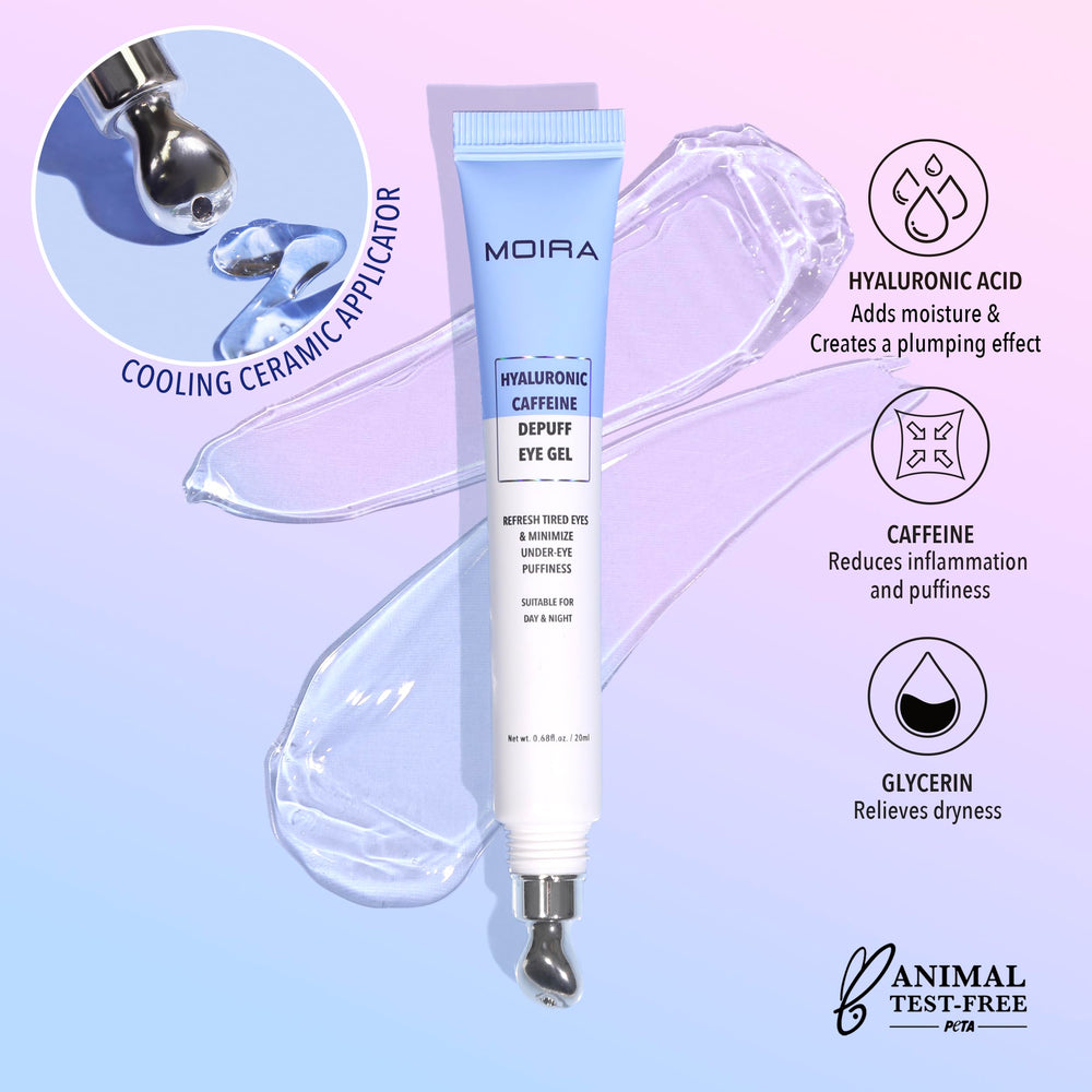 Moira Hyaluronic Caffeine Eye Gel applicator enables precise, soothing application.