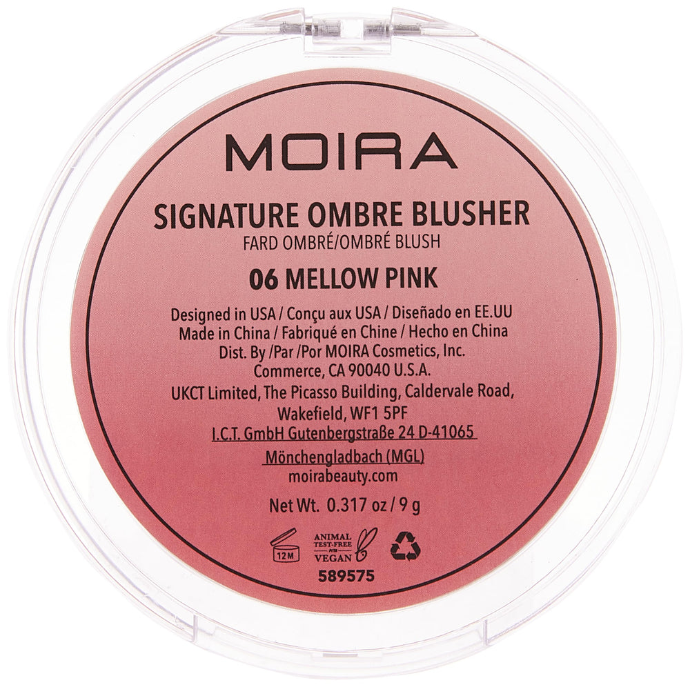 Cheek swatch on skin reveals natural glow with mellow pink.