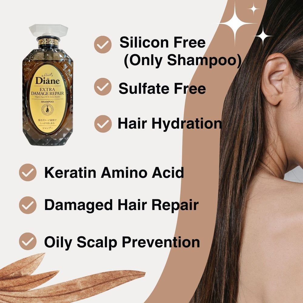 Moist Diane color-treated hair appears smoother and revitalized after wash