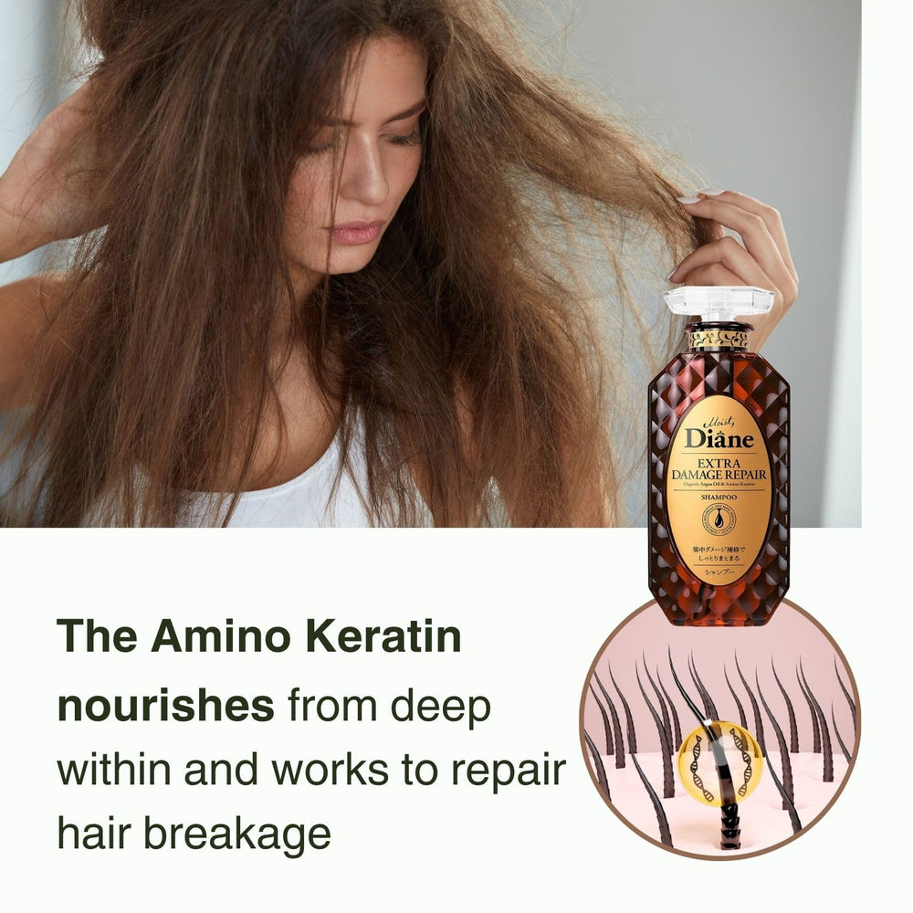 Moist Diane Repair Shampoo honey protein highlight signals scalp nourishment.