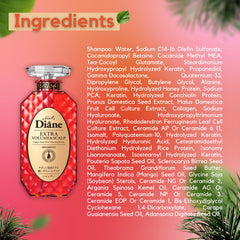 Moist Diane shampoo packaging with two bottles highlighting volume and scalp care