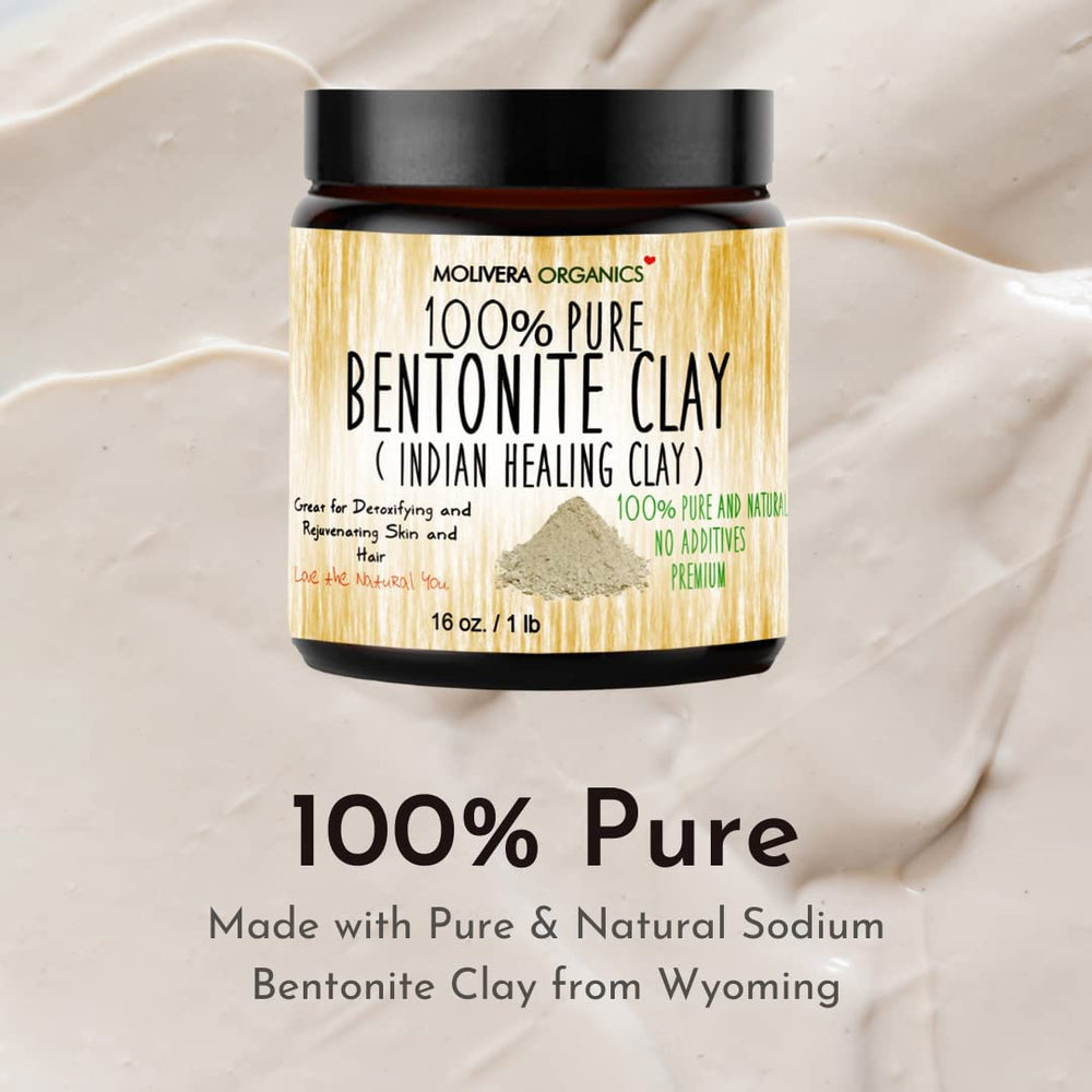 Molivera Organics bentonite clay face mask in action for deep cleansing pores.