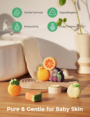 Momcozy fruit bath bombs strawberry shape for playful learning and color fizz.