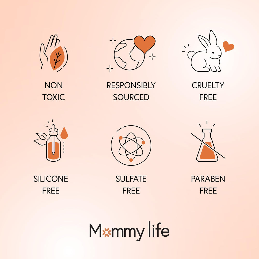 MOMMY LIFE Preggie Paste Belly Butter label closeup highlighting ingredients and skin nourishment.