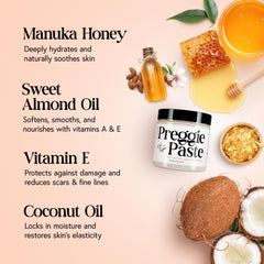 MOMMY LIFE Preggie Paste Belly Butter spoon-dip illustrating daily hydration.