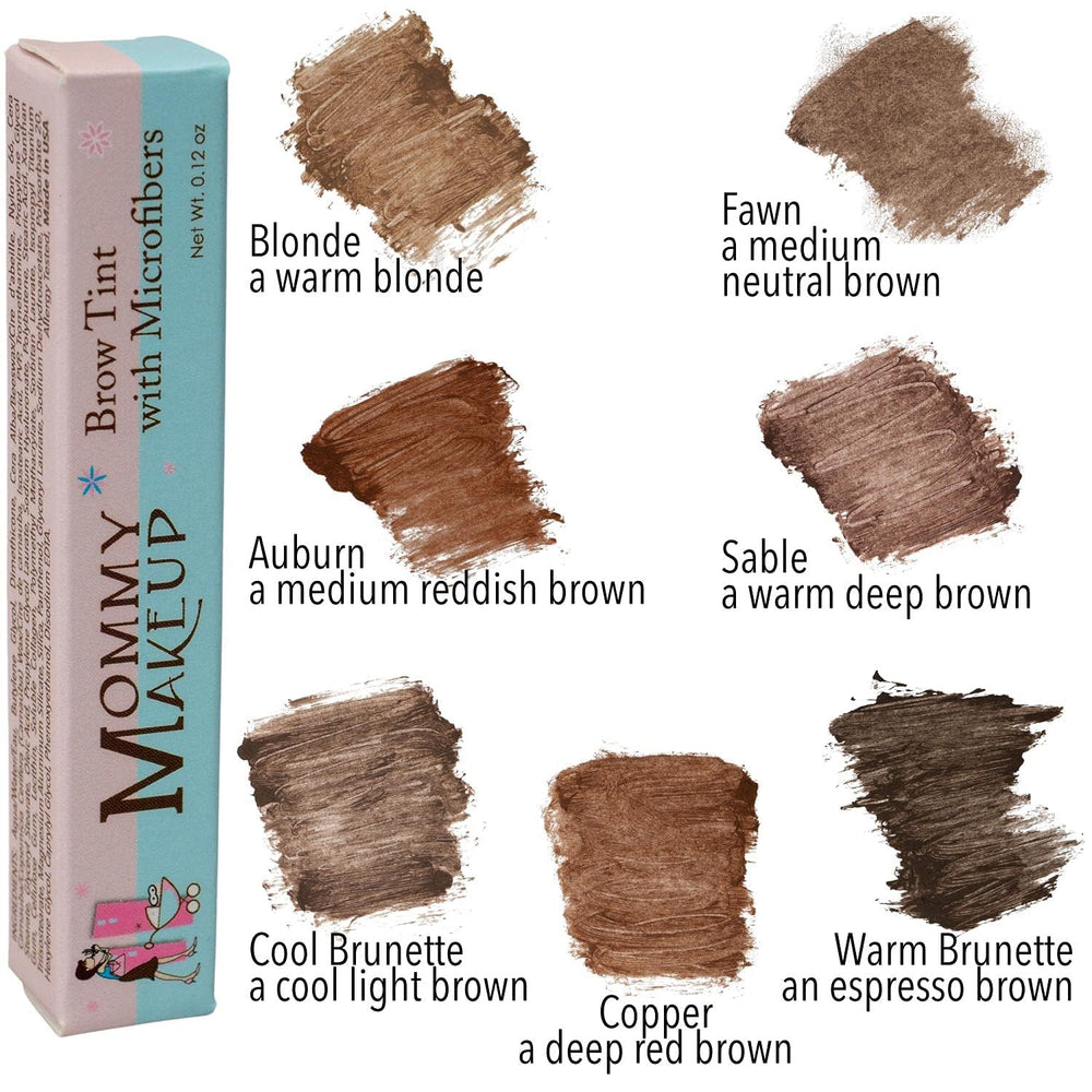 Before and after with Mommy Makeup Brow Tint shows buildable color and defined brows.
