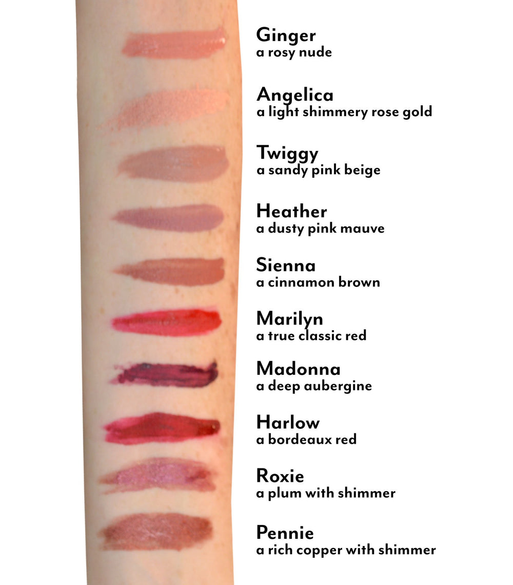Mommy Makeup Kiss-Proof lip color demonstrates transfer-proof wear.