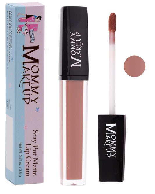 Mommy Makeup Stay Put Matte Lip Cream application, smooth color with lasting wear.