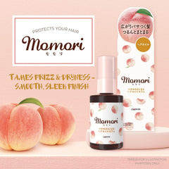 Momori peach oil close up highlighting nourishing ingredients for hydration