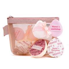 Momo's Workshop mini denim sponge pair for precise concealer application.