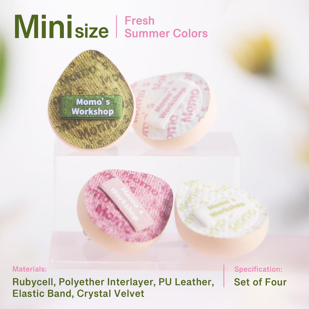 Momo's Workshop velvet puff for delicate powder detailing.