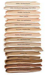 Swatches of Mom's Secret Foundation Chestnut for an even tone