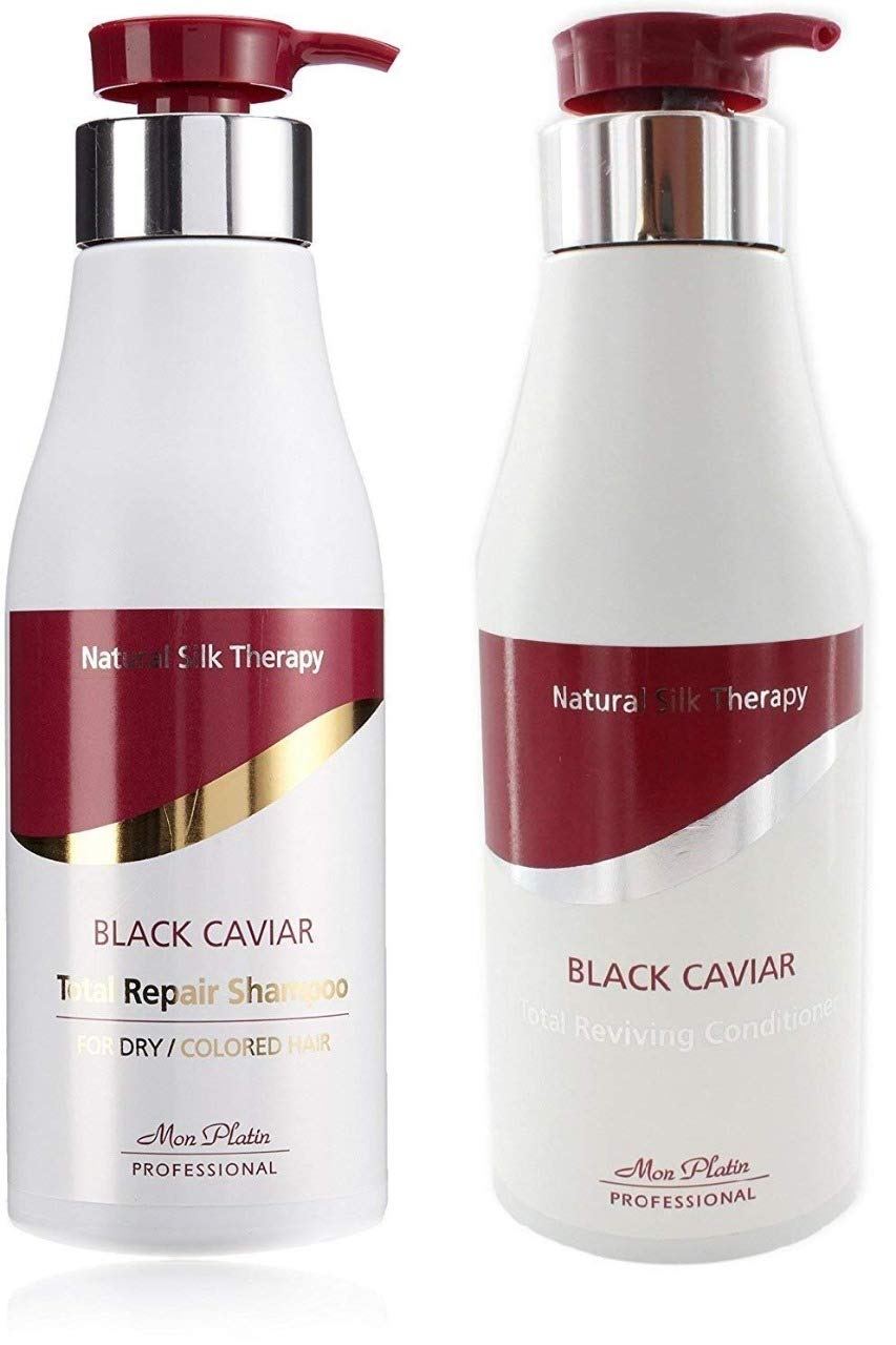 Mon Platin Total Repair Shampoo bottle nourishes dry, damaged hair.