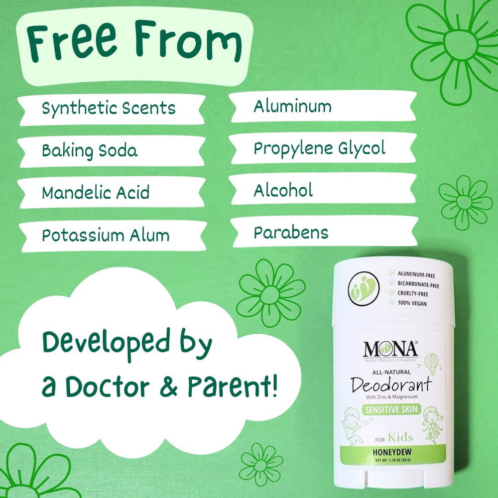 MONA Honeydew Kids Deodorant packaging detail with label information