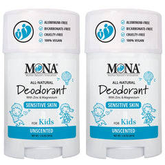 MONA unscented deodorant for kids stick 2-pack ready for school and sports