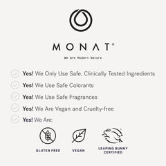 MONAT Be Balanced model applying moisturizer with soft upward strokes.