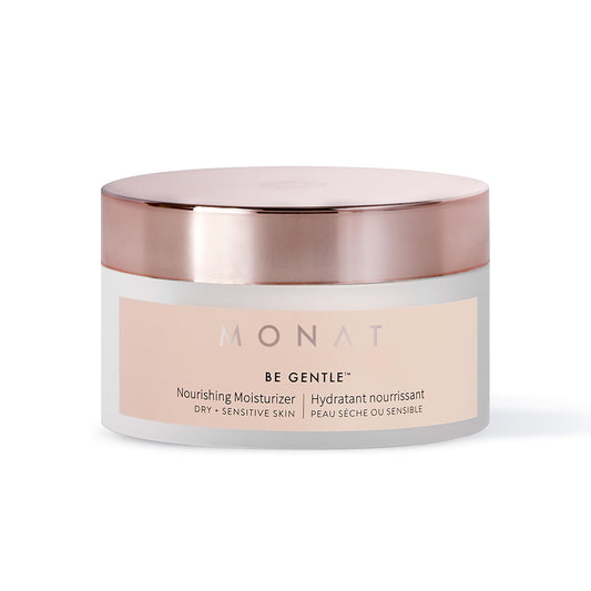 MONAT Be Gentle Nourishing Moisturizer bottle closeup, rich hydration for dry skin