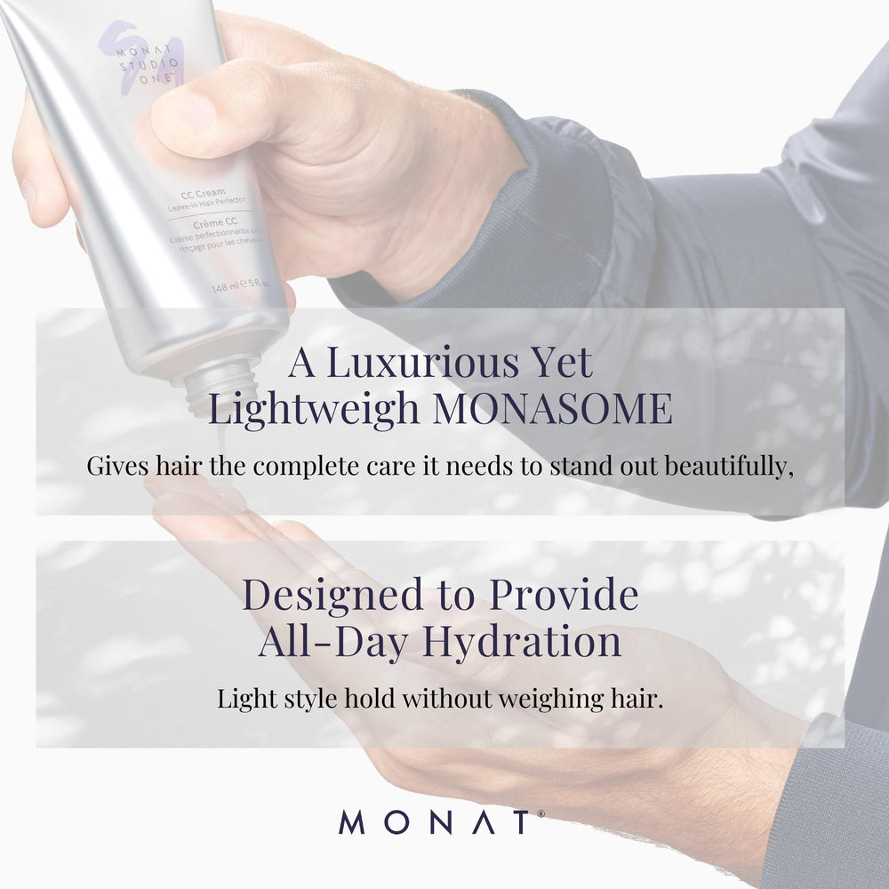 Daily routine scene with MONAT CC Cream for Hair ready to boost manageability.