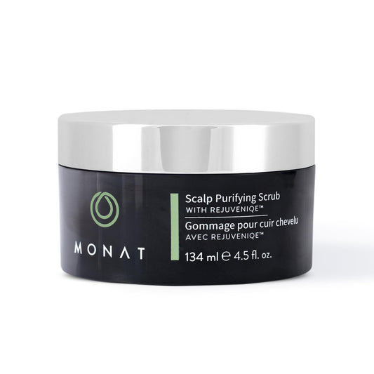 MONAT Scalp Purifying Scrub bottle showcases rejuvenating formula for a refreshed scalp.