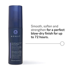 MONAT Smoothing Anti-Frizz Blowout Spray Application promotes quick-dry styling with frizz control.