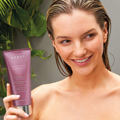 MONAT frizz control close-up highlighting long-lasting smoothness.